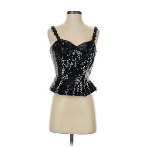 VTG Lillie Rubin Beaded Peplum Tank Top Silk Back Zip Black Sequin 8
